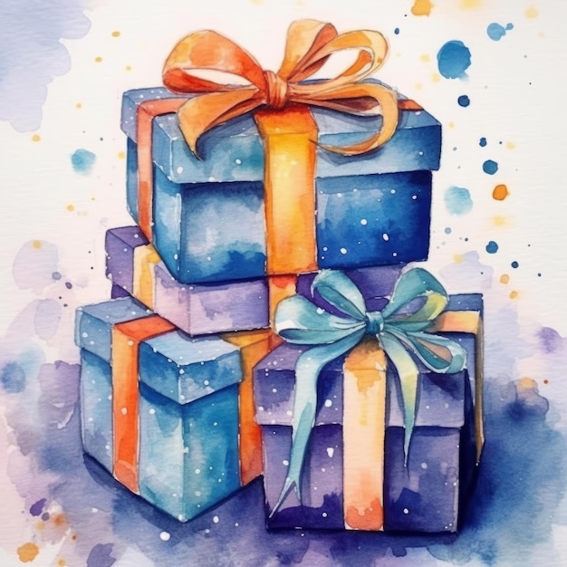 Aquarell-Geschenkbox mit Schleife