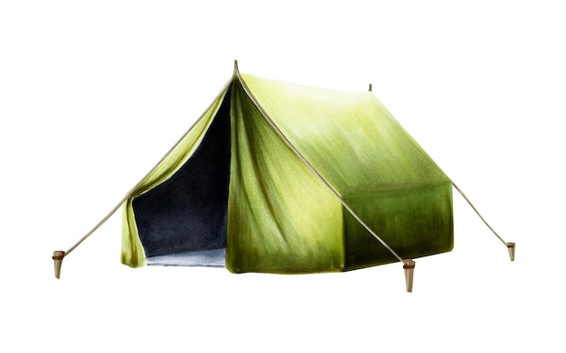 Aquarell grün Campingzelt Illustration Berggeräte für Erholungstourismus und Werbung