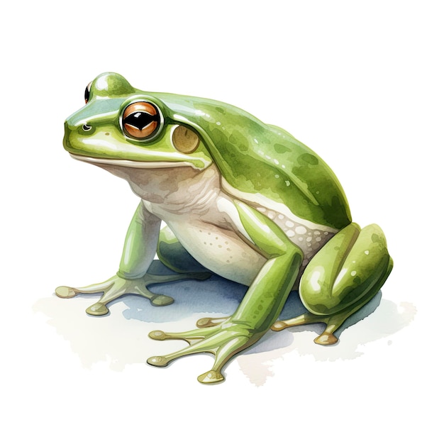 Aquarell grüner Frosch auf weißem Hintergrund