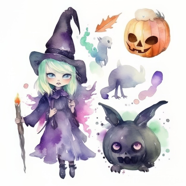 Aquarell-Halloween-Illustrationsset