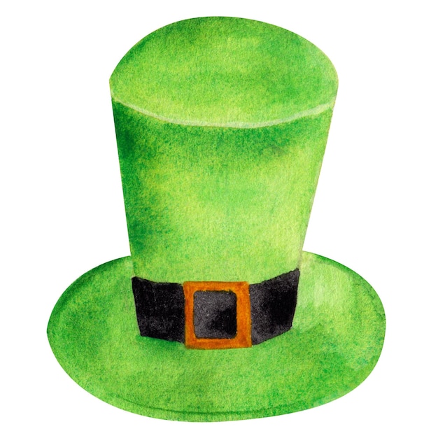Aquarell handgefertigter St.Patrick's Day Grüner Hut auf weißem Hintergrund
