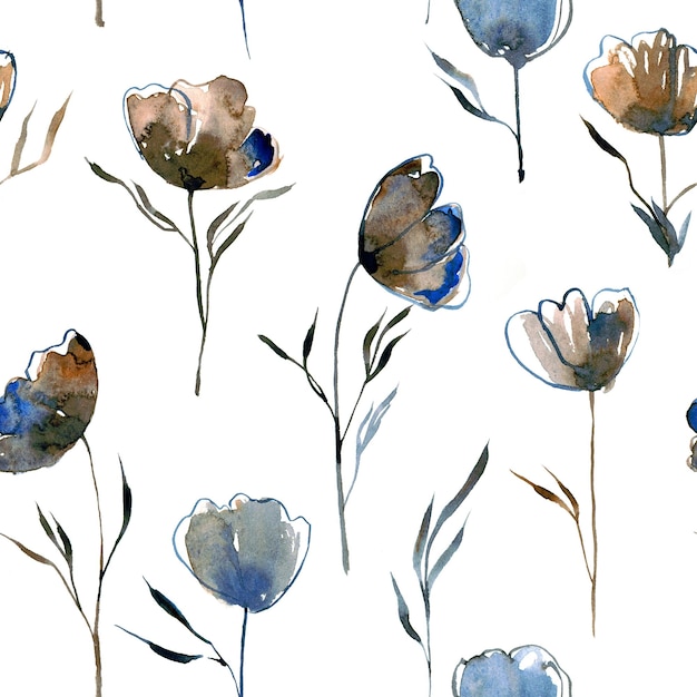 Aquarell handgemaltes nahtloses Muster mit eleganten Blumen