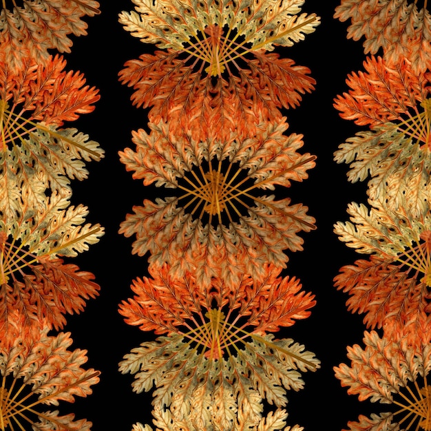 Aquarell handgezeichnete Illustration von herbstlichen Eichenblättern, nahtloses Muster für die Halloween-Ernte