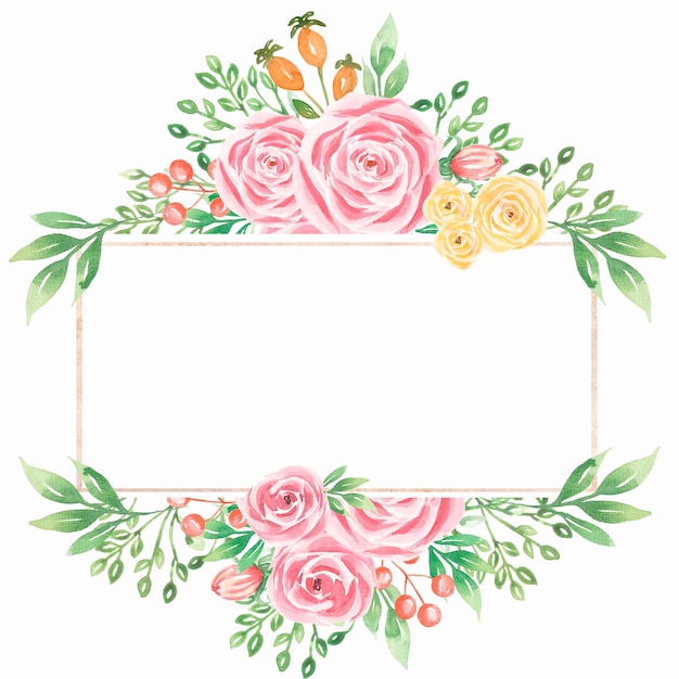 Aquarell handgezeichneter Blumenrahmen. Schöner zarter Rahmen in neutralen rosa Farben. Eleganter Blumenrand mit sanften Blättern und Blumen. Design für Hochzeitseinladungen oder Grußkarten