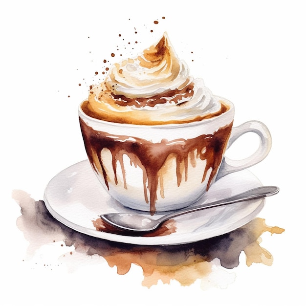 Aquarell Handgezeichneter heißer und eisiger Kaffee Latte Expresso Creme Top Cappuccino auf weißem Hintergrund