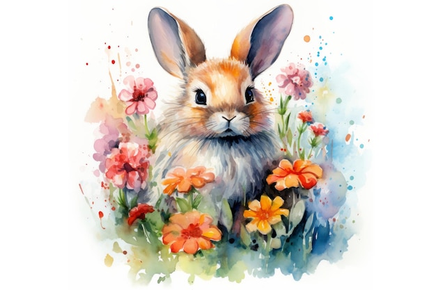 Aquarell-Hase-Illustration auf weißem Hintergrund