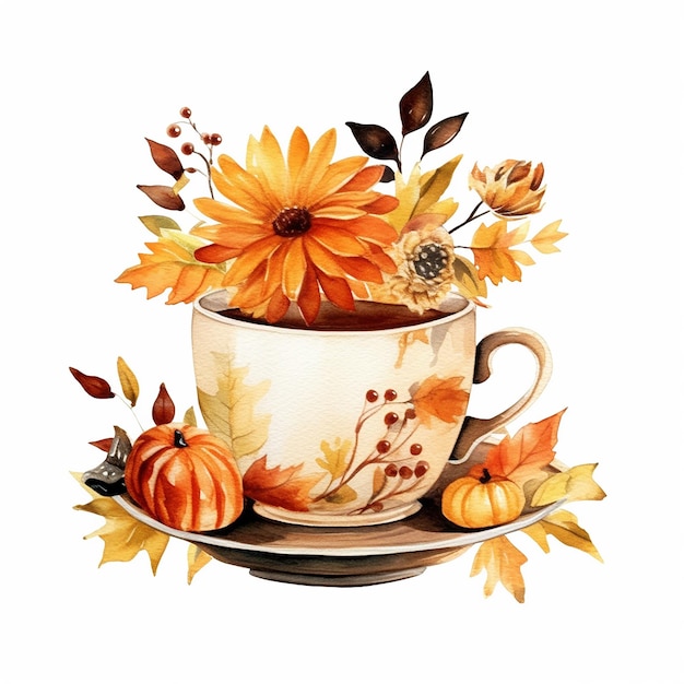 Aquarell Herbst Teekanne Clipart weißer Hintergrund