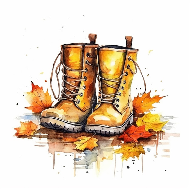 Aquarell Herbststiefel Clipart weißer Hintergrund