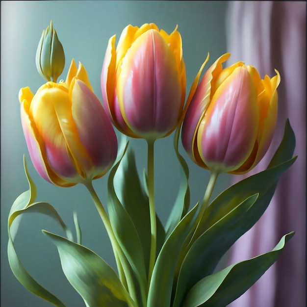 Aquarell-Herzblumen-Pintura realista 3D-Rendering-Malerei-Poster