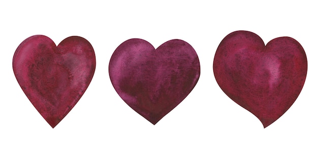 Aquarell Herzform rote Farbe isoliert auf weißem Hintergrund Handgezeichnete Illustration für Karten zum Valentinstag