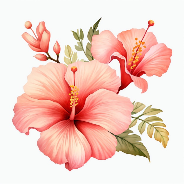 Aquarell-Hibiskus-Früchte-Ausstellungsstand, Garten-Teeparty im Cottagecore-Hawaii-Stil