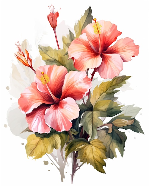 Aquarell Hibiskusblüte