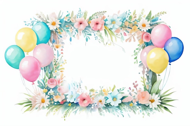 Aquarell-Hintergrund für Hochzeits- oder Geburtstagsgrüße mit Ballons und Blumen