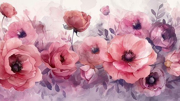 Foto aquarell-hintergrund mit frühlingsblumen kann für hochzeits-einladung-grüßkarte muttertag verwendet werden