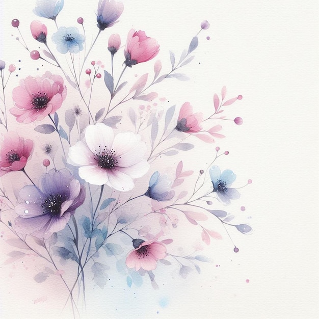 Aquarell-Hintergrund mit gezeichneten Blumen