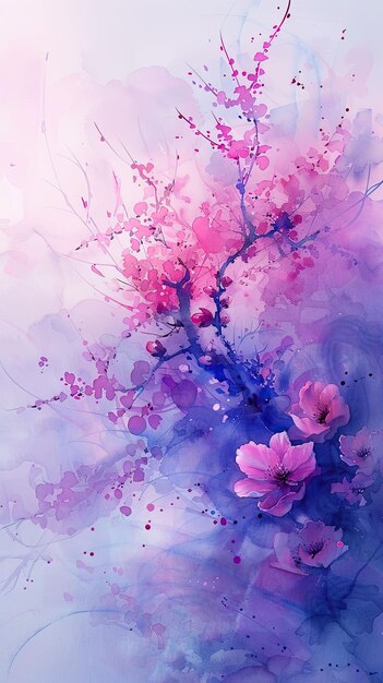 Aquarell-Hintergrund mit Kirschblüten-Aquarell-Blumen-Huntergrund