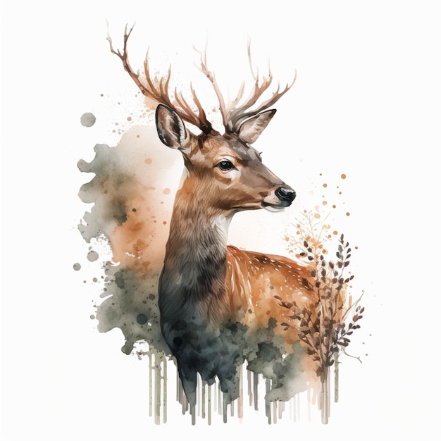 Aquarell-Hirsch-Hirsch-Kunst-kreative Illustration