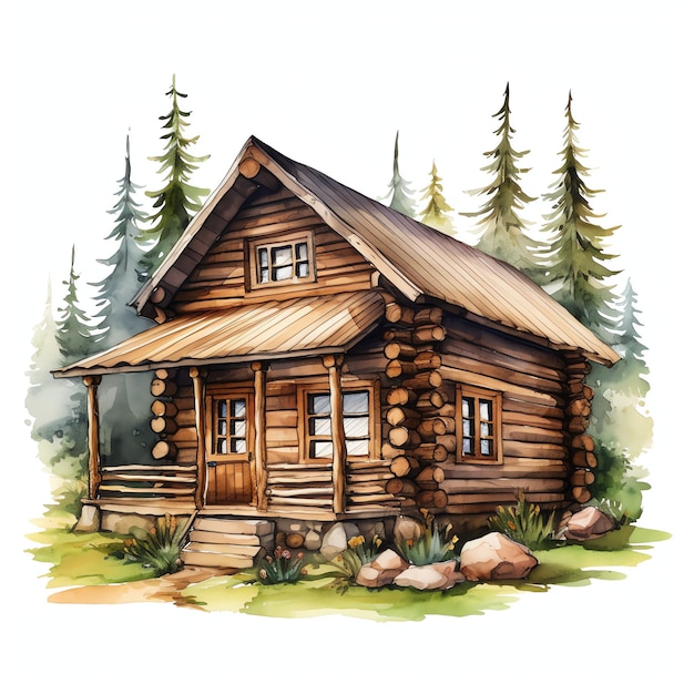 Aquarell Holzhütte im westlichen wilden Westen Cowboy Wüste Illustration Clipart