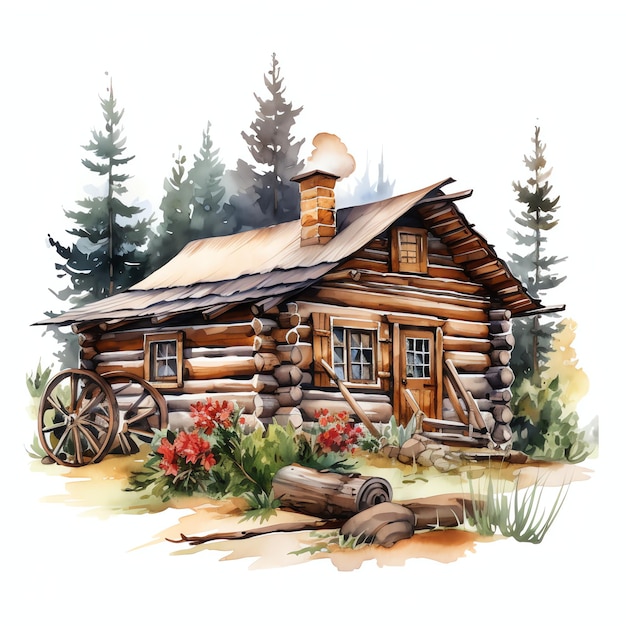 Aquarell Holzhütte im westlichen wilden Westen Cowboy Wüste Illustration Clipart