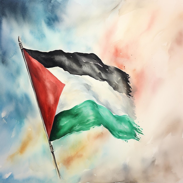 Aquarell-Hommage an die palästinensische Flagge