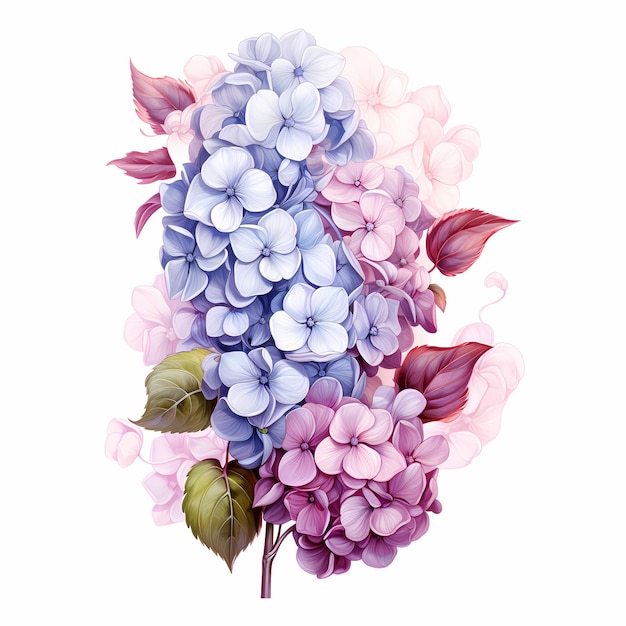 Aquarell-Hortensia isoliert auf weißer Blüte