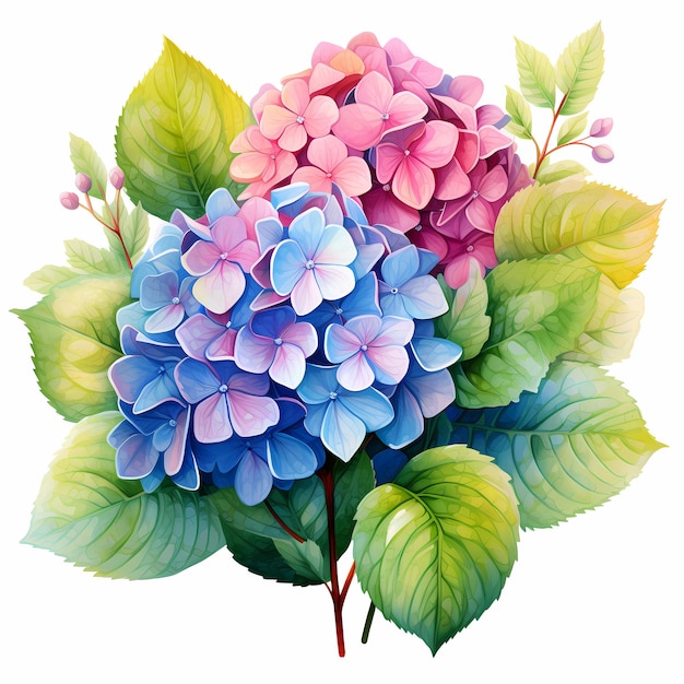 Aquarell-Hortensia isoliert auf weißer Blüte