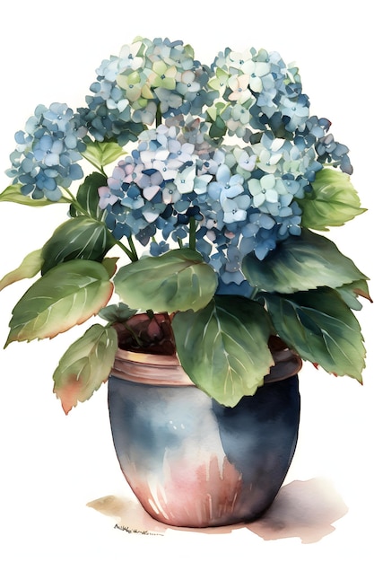 Aquarell-Hortensie-Illustration für friedliche und ruhige Heimdekoration Generative KI