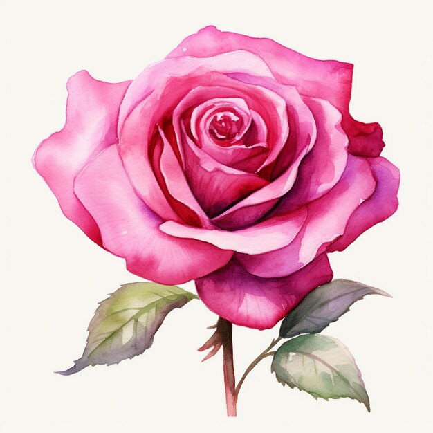 Aquarell Hot Pink Rose Clipart