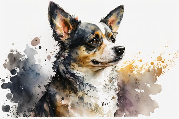 Aquarell-Hundeillustration, weißer Hintergrund, generative KI