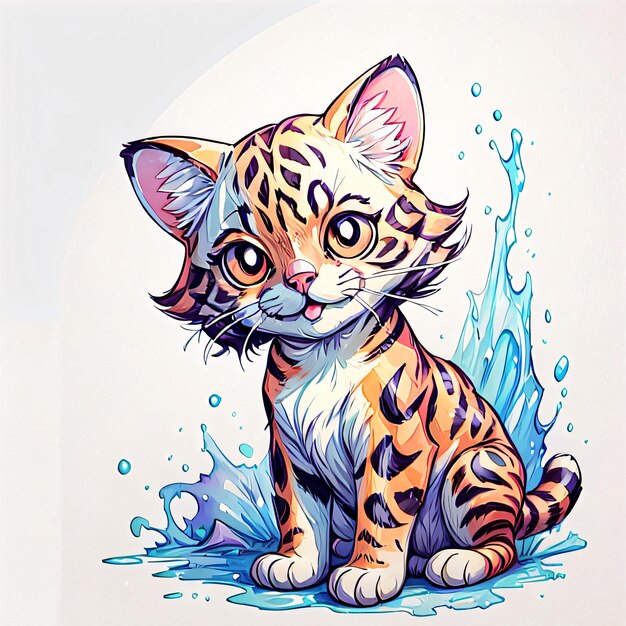 Aquarell-Illustration der Bengalenkatze