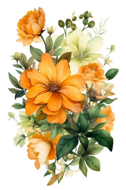 Aquarell-Illustration der generativen KI der orangefarbenen Blume