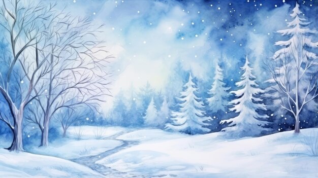 Aquarell-Illustration der Winterwaldlandschaft