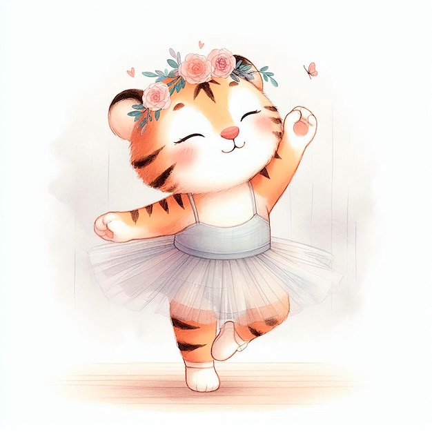 Aquarell-Illustration einer Ballerina-Tigerin