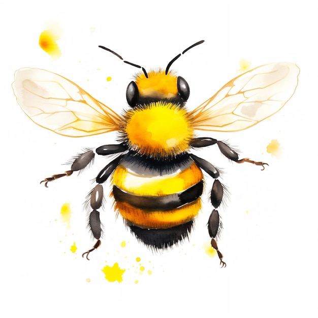 Aquarell-Illustration einer Biene auf weißem Hintergrund Nature039s Beauty AI generiert