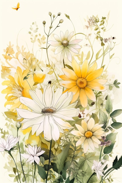 Aquarell-Illustration einer generativen KI mit gelber Blume