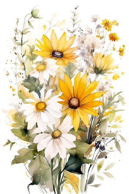 Aquarell-Illustration einer generativen KI mit gelber Blume