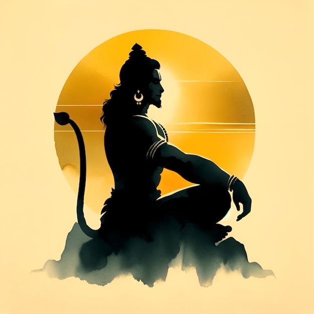 Foto aquarell-illustration einer hanuman-silhouette in meditation