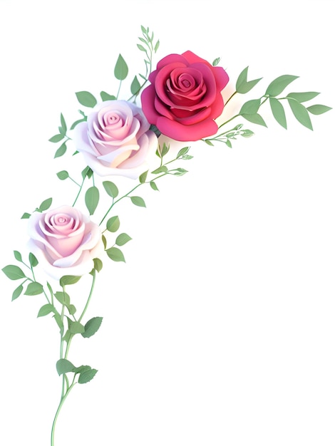 Aquarell-Illustration einer Rosenrebe für Hochzeitseinladungskarte isoliert auf weißem Hintergrund