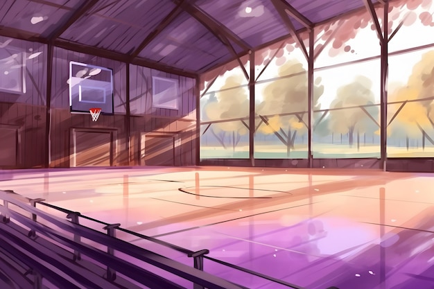 Foto aquarell-illustration eines basketballstadions, die von neuralnetzwerk-ki generiert wurde