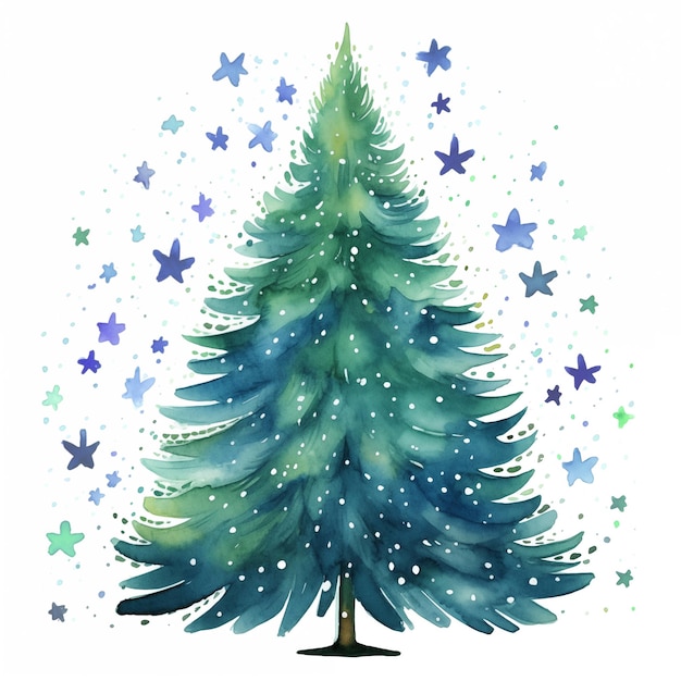 Aquarell-Illustration eines einfachen grünen Fichten-Weihnachtscliparts Neujahrs-Feiertagswald