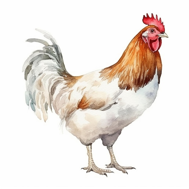 Aquarell-Illustration eines Hahns auf weißem Hintergrund