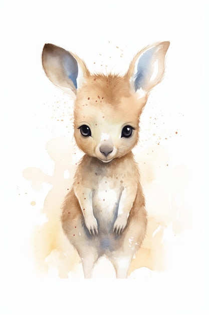 Aquarell-Illustration eines Känguru-Babys auf weißem Hintergrund