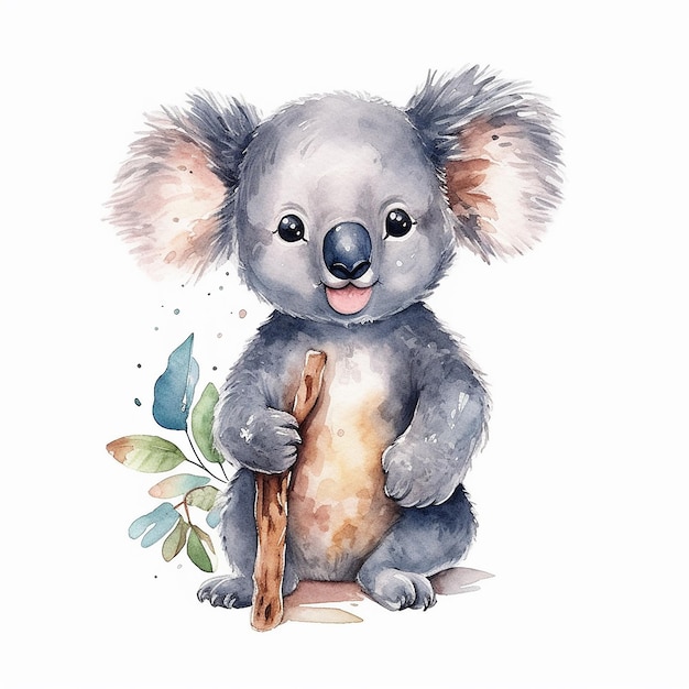 Aquarell-Illustration eines niedlichen Koalabären isoliert auf weißem Hintergrund