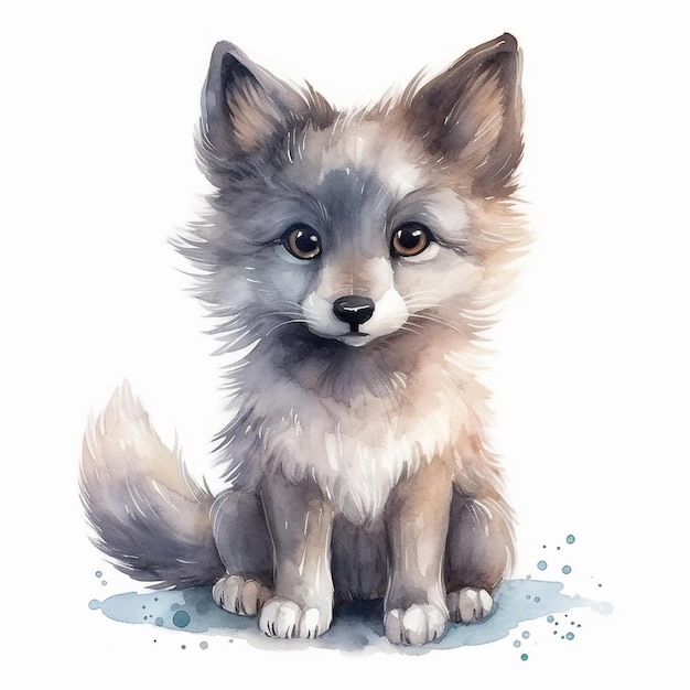 Aquarell-Illustration eines niedlichen Wolfes isoliert auf weißem Hintergrund