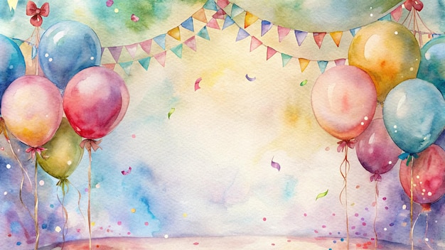 Aquarell-Illustration farbenfroher Ballons und Bunting für eine Feier