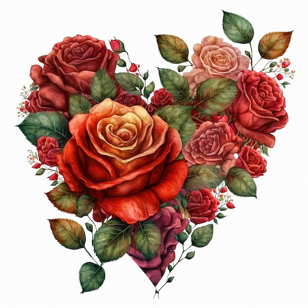 Aquarell-Illustration Herz aus Rosen Rote Blumen Blumenstrauß Cliparts Valentinstagskarte