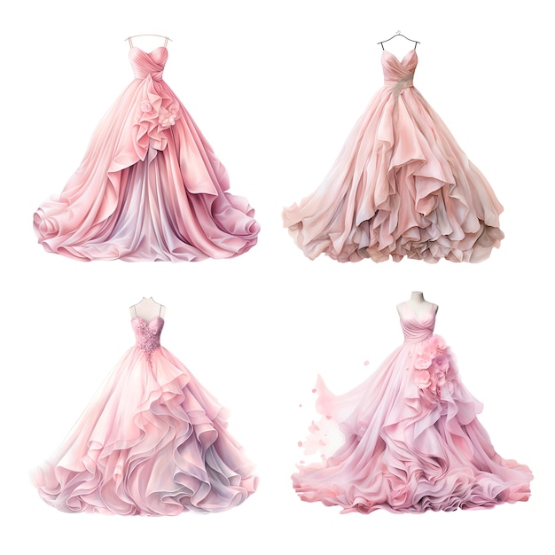 Aquarell-Illustration Hochzeits-Brautkleid rosa