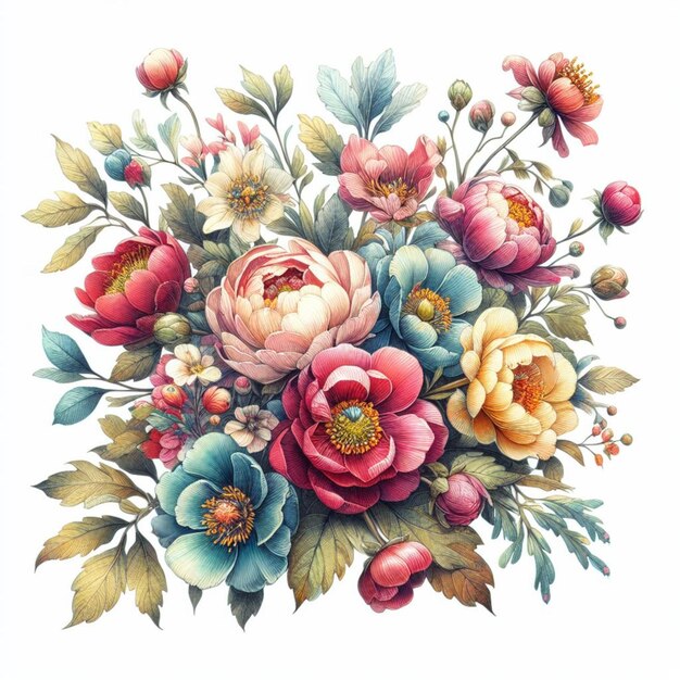 Aquarell-Illustration mit bunten Blumen