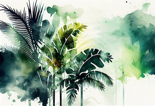 Aquarell-Illustration mit Palmen und tropischem Flair. Hintergrund Generativ AixA