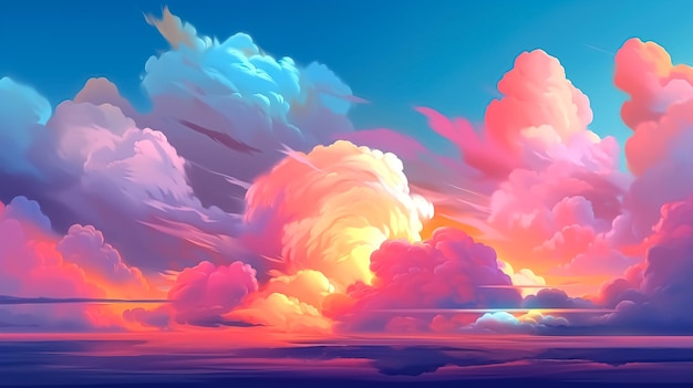 Aquarell-Illustration von blauem Himmel und Wolken beim Sonnenuntergang generative ai